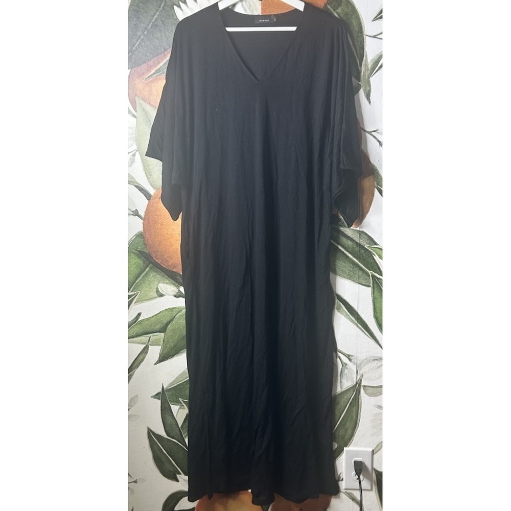 Natori XS Black Jersey Knit Kaftan Dress Kimono Sleeve Lounge Dress